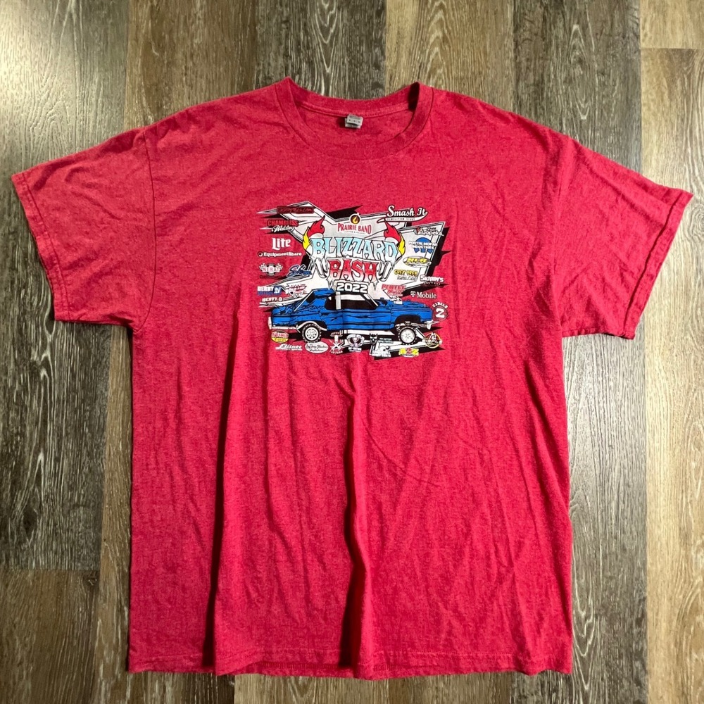 Gildan Blizzard Bash 2022 T-Shirt Mens XL Red Demolition Derby Graphic Tee